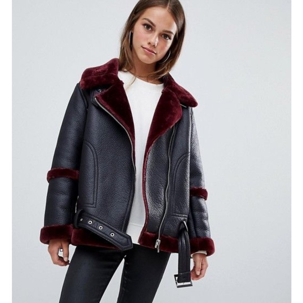 Aviator Jacket ASOS Black and Burgundy